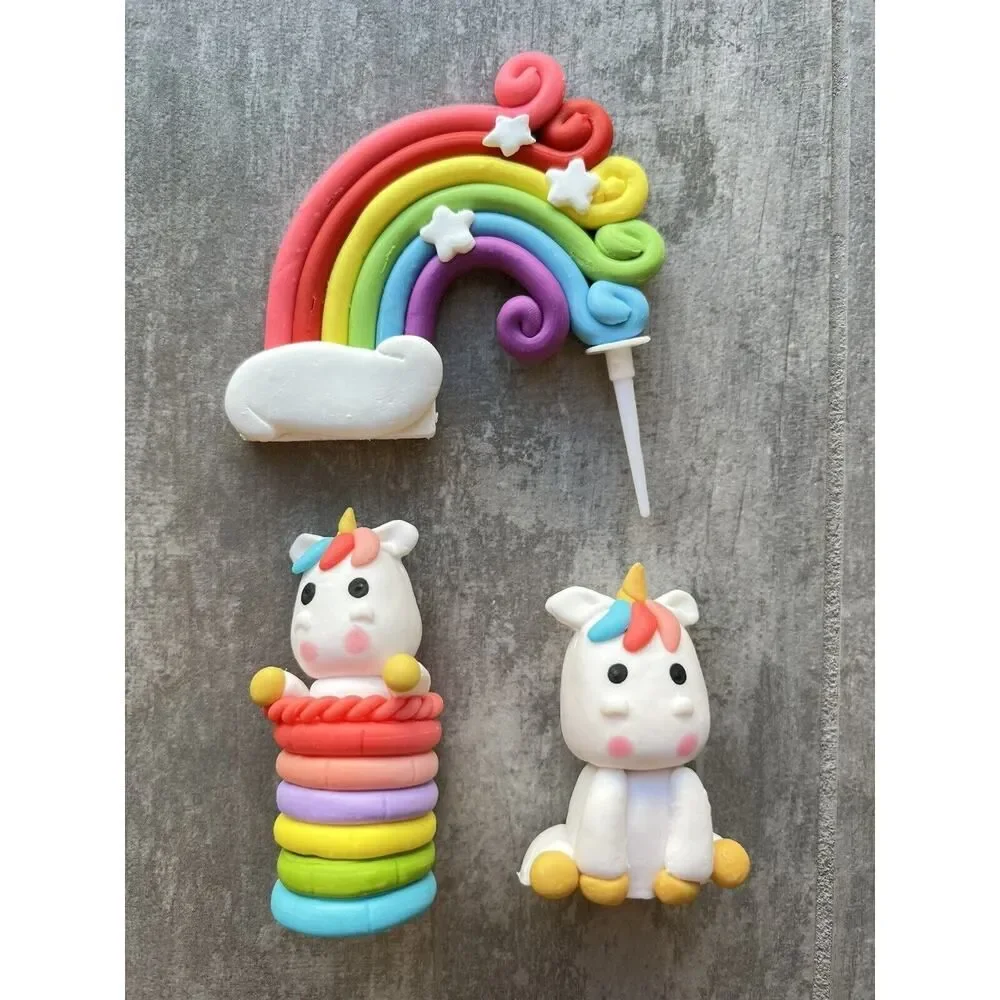 Unicorn Rainbow Cloud Set of 3 Cake Cupcake Birthday Toppers Toddler Girls Party
